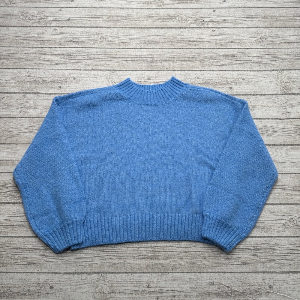 American Eagle Sweater Women's Medium Blue Loose Cropped Mockneck Knit Pullover